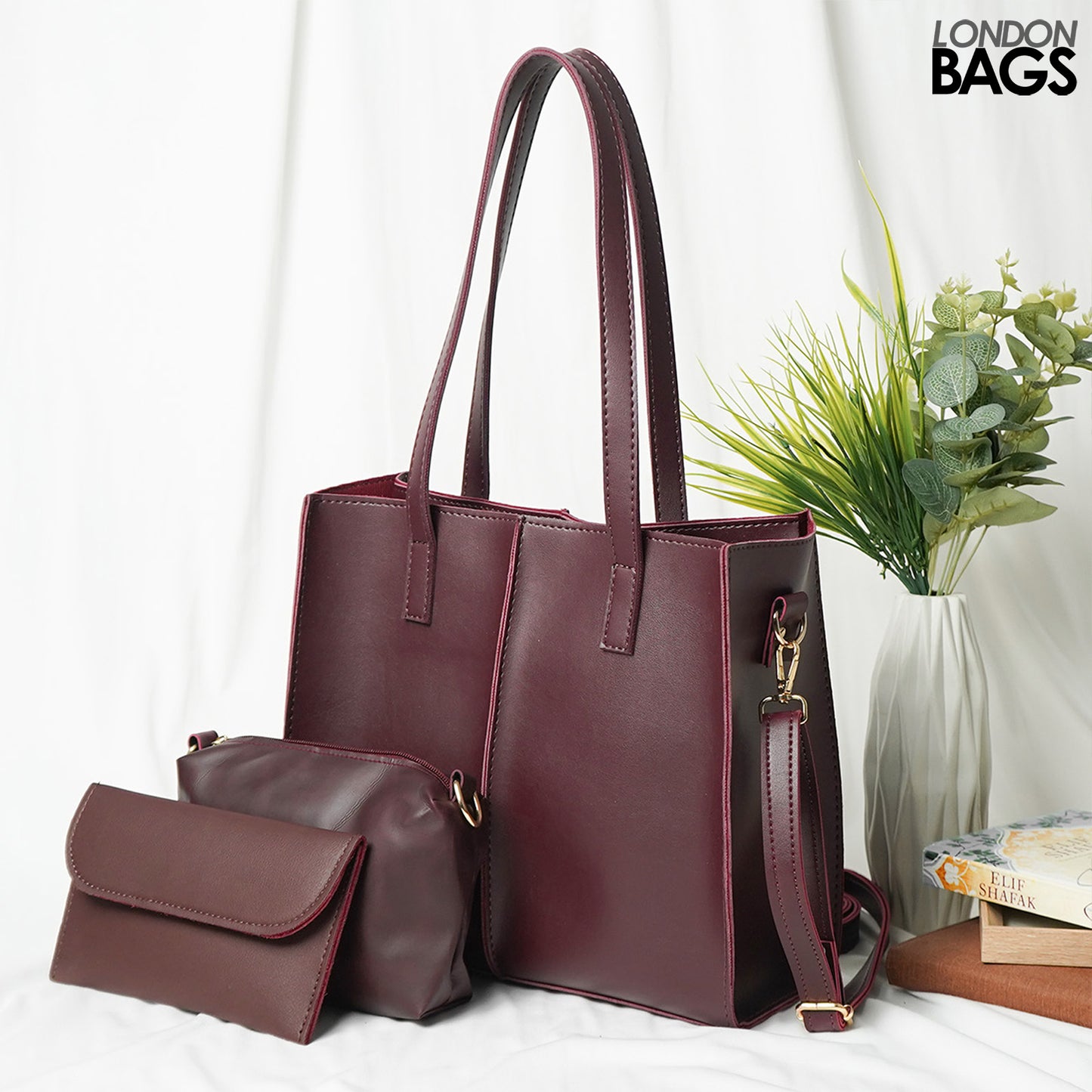 Work tote Bag set of 3 Maroon